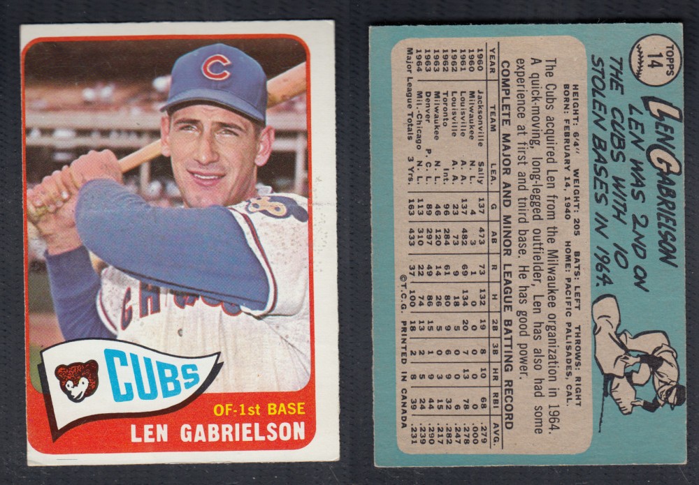 1965 O-PEE-CHEE BASEBALL CARD #14 L. GABRIELSON photo 1965 O-PEE-CHEE BASEBALL CARD #14 L. GABRIELSON photo