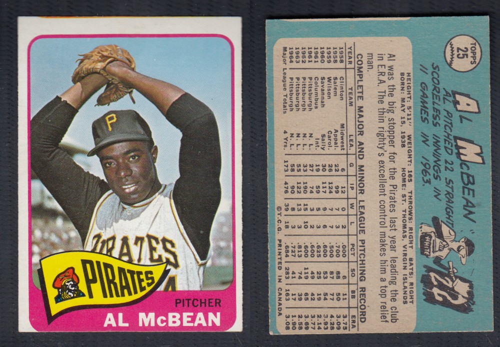 1965 O-PEE-CHEE BASEBALL CARD #25 A. MCBEAN photo 1965 O-PEE-CHEE BASEBALL CARD #25 A. MCBEAN photo