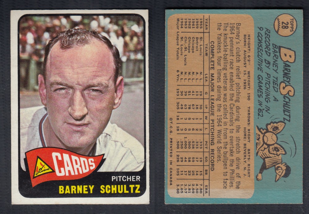 1965 O-PEE-CHEE BASEBALL CARD #28 B. SCHULTZ photo 1965 O-PEE-CHEE BASEBALL CARD #28 B. SCHULTZ photo