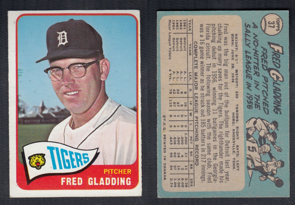 1965 O-PEE-CHEE BASEBALL CARD #37 F. GLADDING photo 1965 O-PEE-CHEE BASEBALL CARD #37 F. GLADDING photo