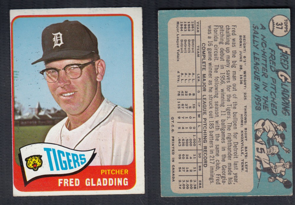 1965 O-PEE-CHEE BASEBALL CARD #37 F. GLADDING photo 1965 O-PEE-CHEE BASEBALL CARD #37 F. GLADDING photo