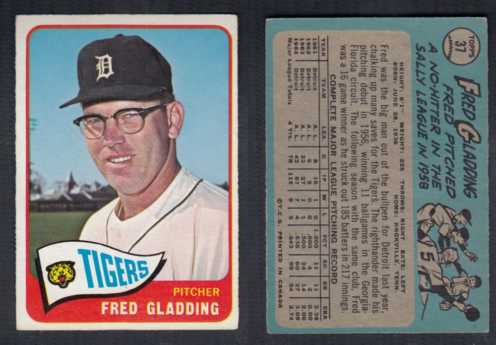 1965 O-PEE-CHEE BASEBALL CARD #37 F. GLADDING photo