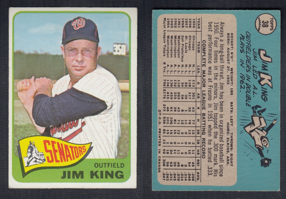 1965 O-PEE-CHEE BASEBALL CARD #38 J. KING photo