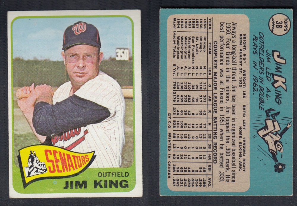 1965 O-PEE-CHEE BASEBALL CARD #38 J. KING photo