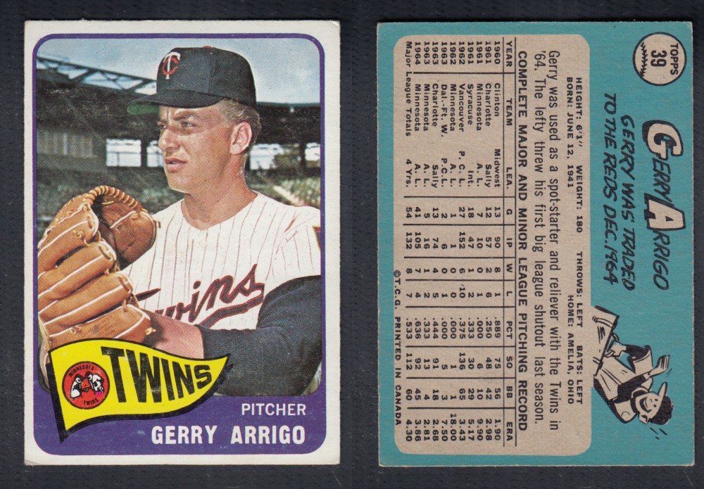 1965 O-PEE-CHEE BASEBALL CARD #39 G. ARRIGO photo 1965 O-PEE-CHEE BASEBALL CARD #39 G. ARRIGO photo