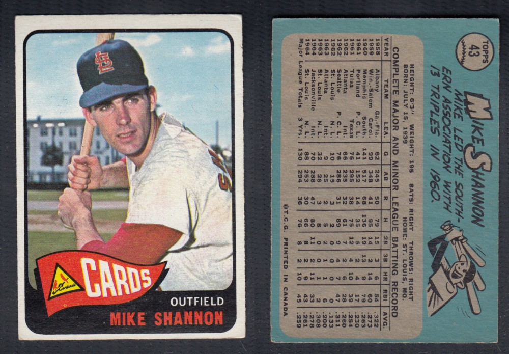 1965 O-PEE-CHEE BASEBALL CARD #43 M. SHANNON photo 1965 O-PEE-CHEE BASEBALL CARD #43 M. SHANNON photo