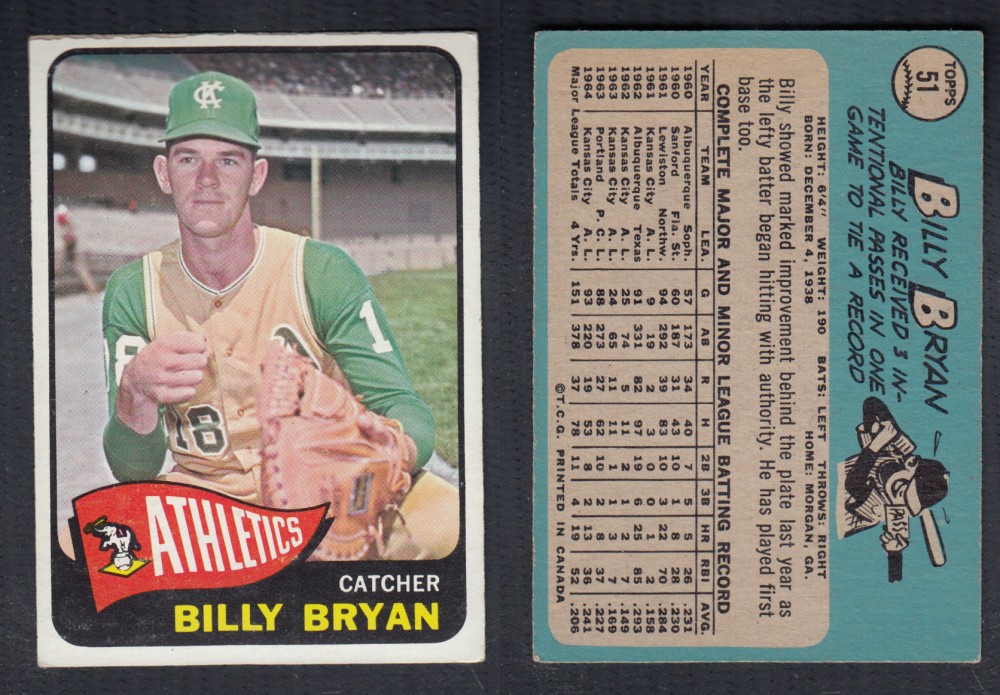 1965 O-PEE-CHEE BASEBALL CARD #51 B. BRYAN photo 1965 O-PEE-CHEE BASEBALL CARD #51 B. BRYAN photo