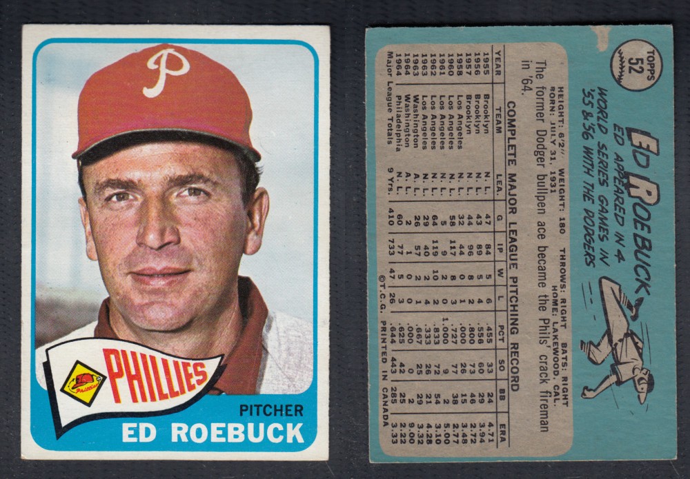 1965 O-PEE-CHEE BASEBALL CARD #52 E. ROEBUCK photo 1965 O-PEE-CHEE BASEBALL CARD #52 E. ROEBUCK photo