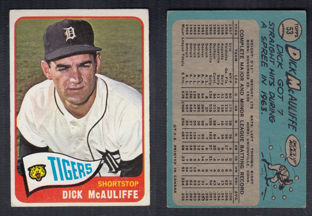 1965 O-PEE-CHEE BASEBALL CARD #53 D. MCAULIFFE photo 1965 O-PEE-CHEE BASEBALL CARD #53 D. MCAULIFFE photo