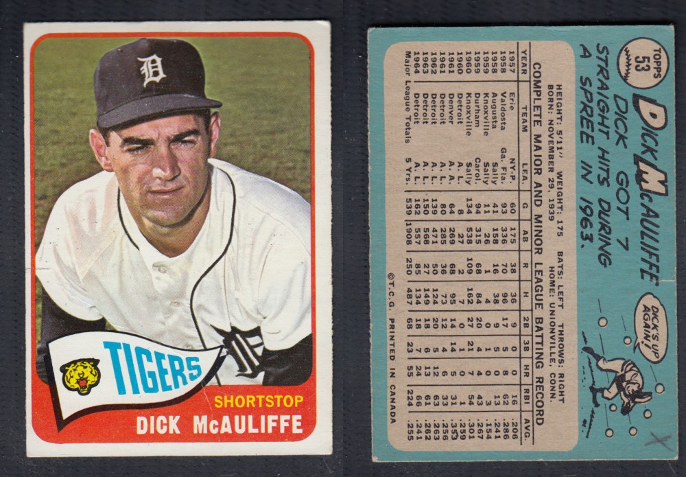1965 O-PEE-CHEE BASEBALL CARD #53 D. MCAULIFFE photo