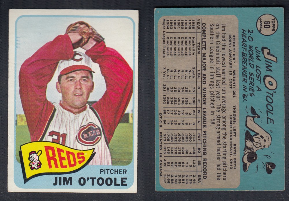 1965 O-PEE-CHEE BASEBALL CARD #60 J. O'TOOLE photo 1965 O-PEE-CHEE BASEBALL CARD #60 J. O'TOOLE photo
