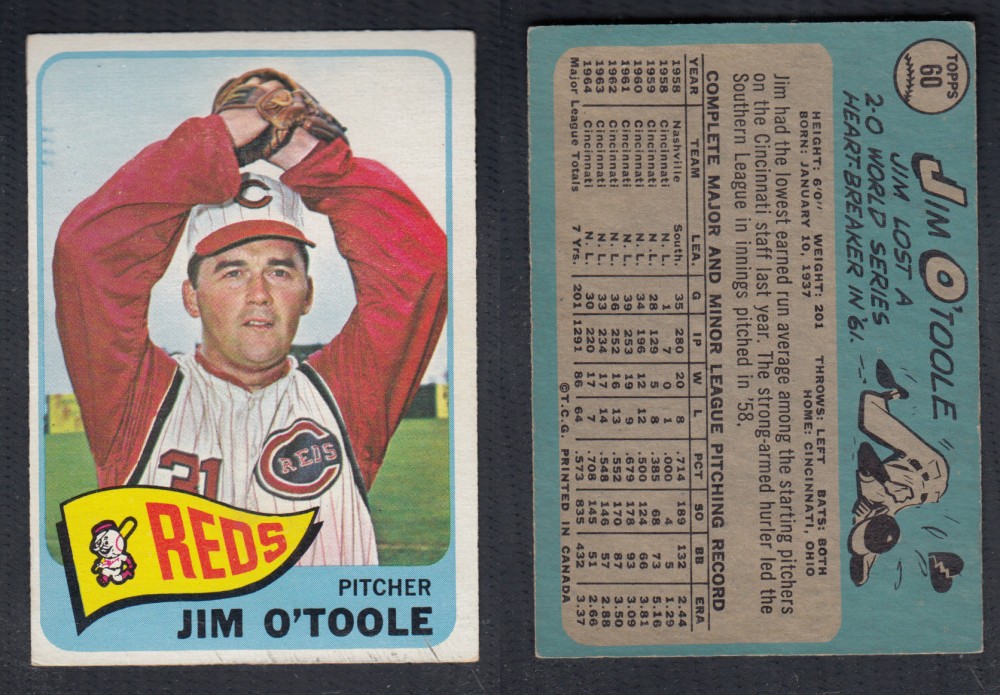 1965 O-PEE-CHEE BASEBALL CARD #60 J. O'TOOLE photo 1965 O-PEE-CHEE BASEBALL CARD #60 J. O'TOOLE photo