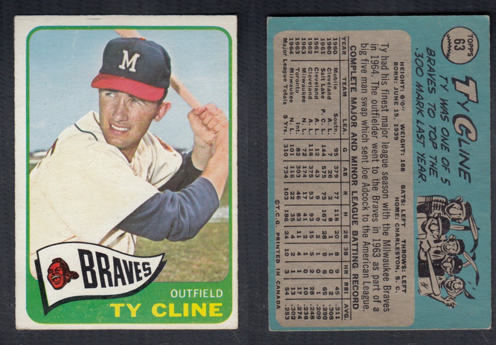 1965 O-PEE-CHEE BASEBALL CARD #63 T. CLINE photo 1965 O-PEE-CHEE BASEBALL CARD #63 T. CLINE photo