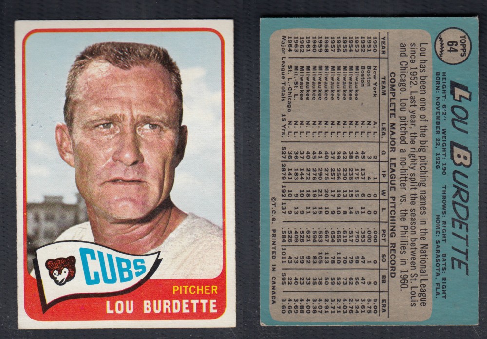 1965 O-PEE-CHEE BASEBALL CARD #64 L. BURDETTE photo 1965 O-PEE-CHEE BASEBALL CARD #64 L. BURDETTE photo