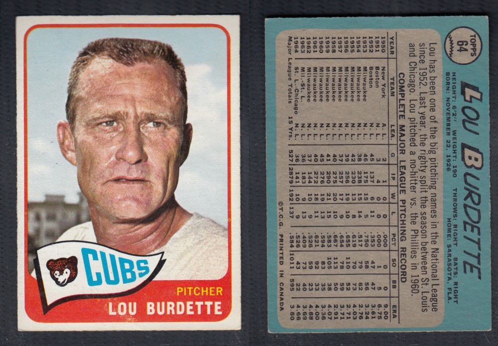 1965 O-PEE-CHEE BASEBALL CARD #64 L. BURDETTE photo
