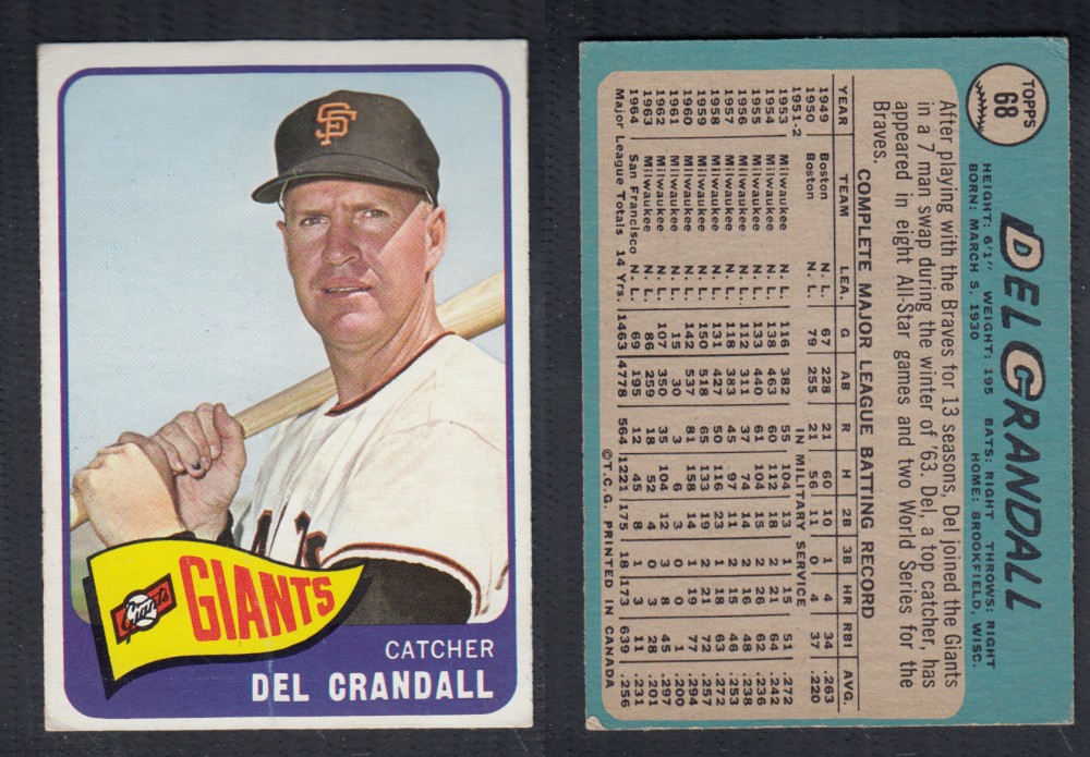 1965 O-PEE-CHEE BASEBALL CARD #68 D. CRANDALL photo 1965 O-PEE-CHEE BASEBALL CARD #68 D. CRANDALL photo