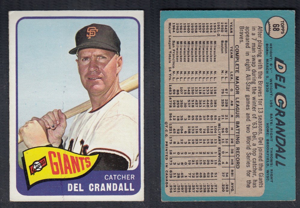 1965 O-PEE-CHEE BASEBALL CARD #68 D. CRANDALL photo 1965 O-PEE-CHEE BASEBALL CARD #68 D. CRANDALL photo