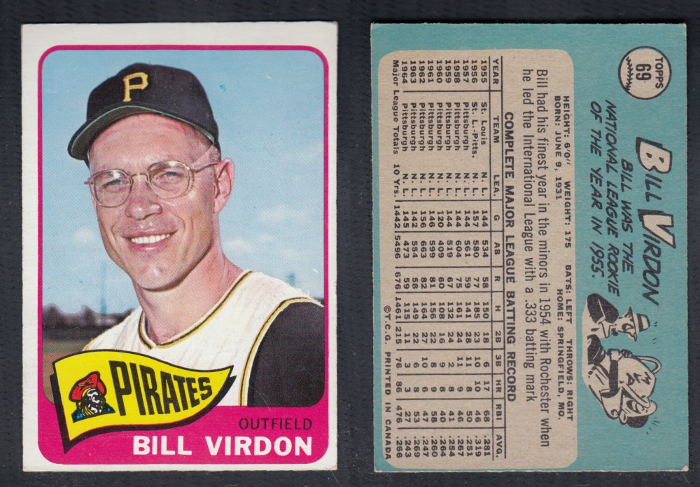 1965 O-PEE-CHEE BASEBALL CARD #69 B. VIRDON photo 1965 O-PEE-CHEE BASEBALL CARD #69 B. VIRDON photo