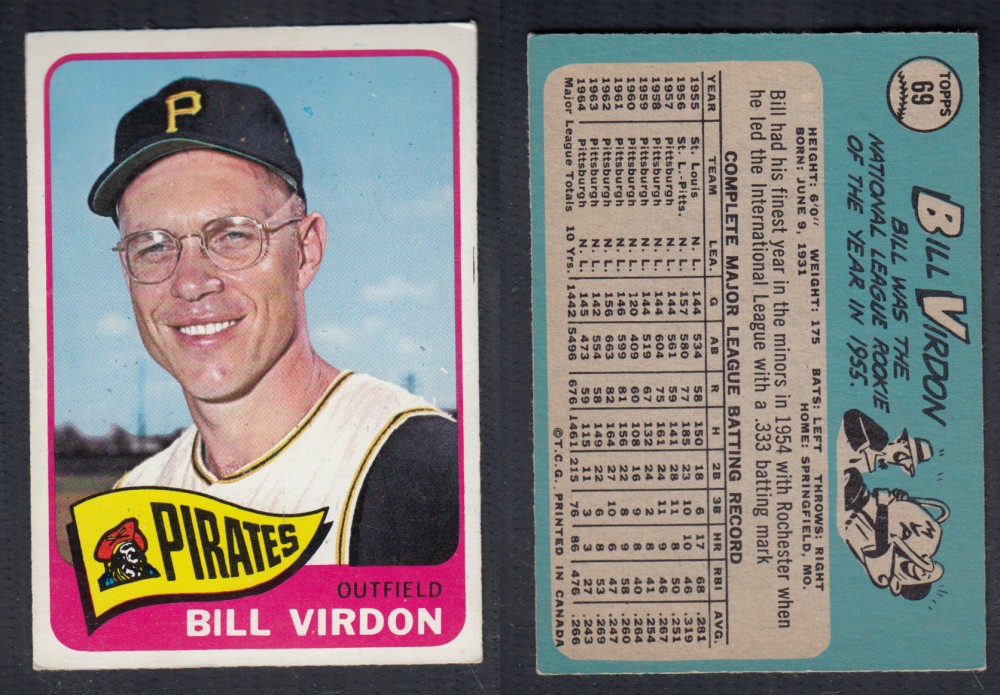 1965 O-PEE-CHEE BASEBALL CARD #69 B. VIRDON photo 1965 O-PEE-CHEE BASEBALL CARD #69 B. VIRDON photo