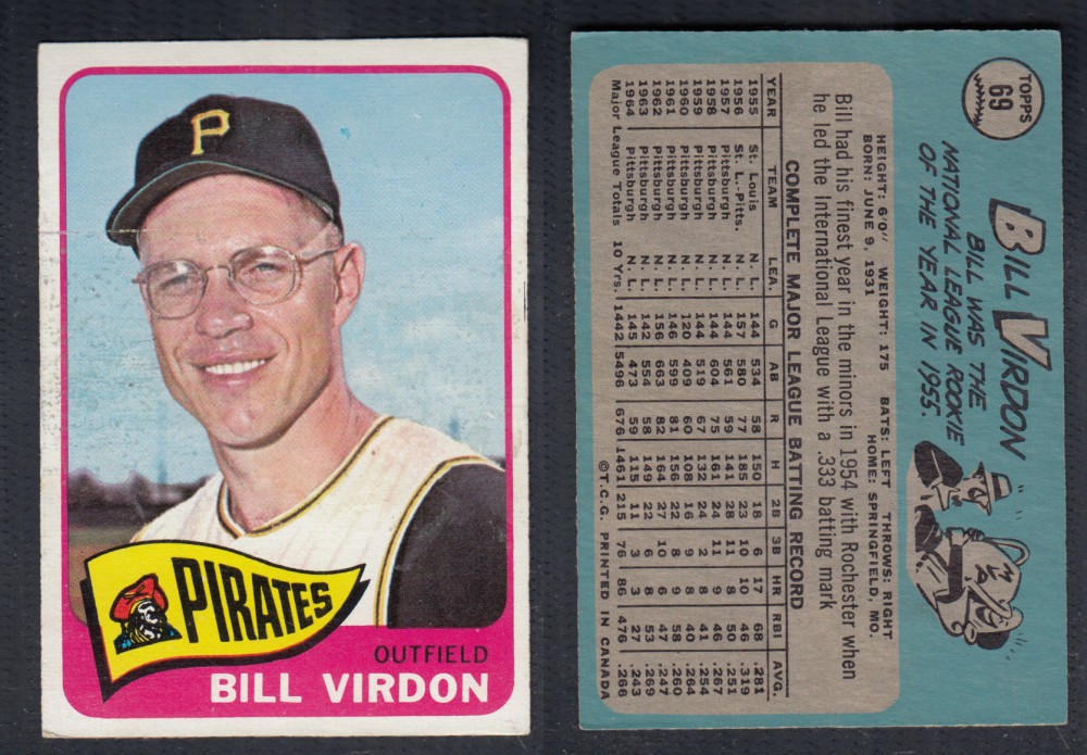 1965 O-PEE-CHEE BASEBALL CARD #69 B. VIRDON photo 1965 O-PEE-CHEE BASEBALL CARD #69 B. VIRDON photo