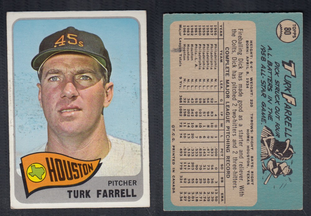 1965 O-PEE-CHEE BASEBALL CARD #80 T. FARRELL photo 1965 O-PEE-CHEE BASEBALL CARD #80 T. FARRELL photo