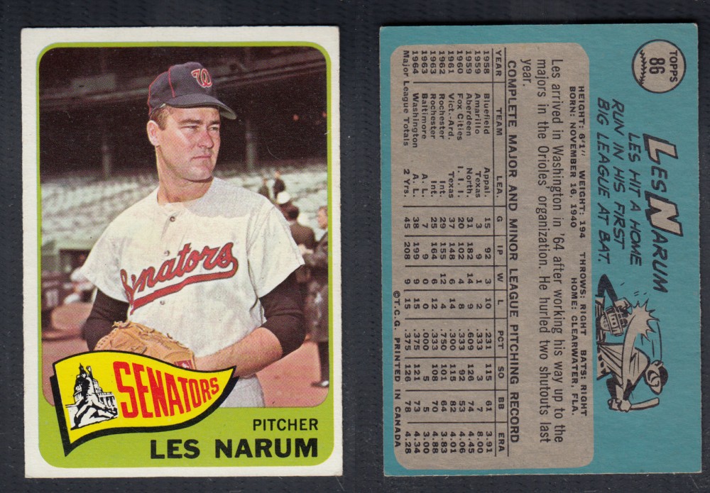 1965 O-PEE-CHEE BASEBALL CARD #86 L. NARUM photo 1965 O-PEE-CHEE BASEBALL CARD #86 L. NARUM photo