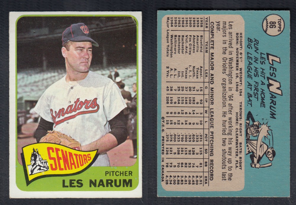 1965 O-PEE-CHEE BASEBALL CARD #86 L. NARUM photo 1965 O-PEE-CHEE BASEBALL CARD #86 L. NARUM photo