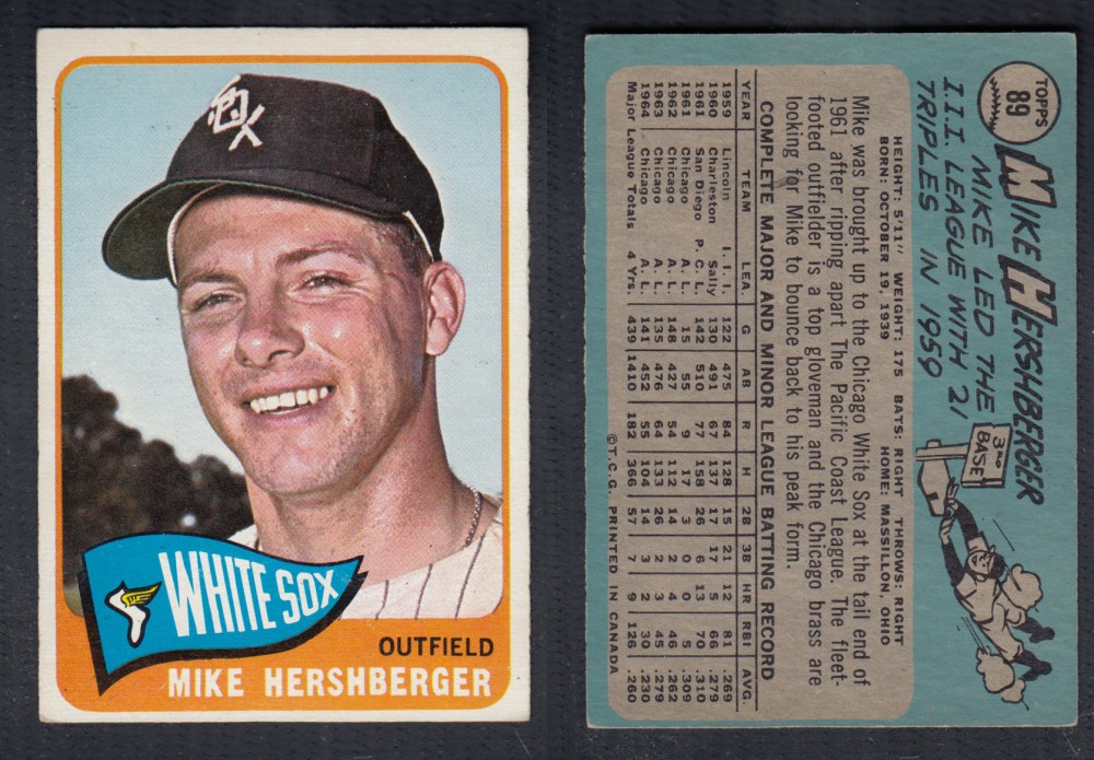 1965 O-PEE-CHEE BASEBALL CARD #89 M. HERSHBERGER photo 1965 O-PEE-CHEE BASEBALL CARD #89 M. HERSHBERGER photo