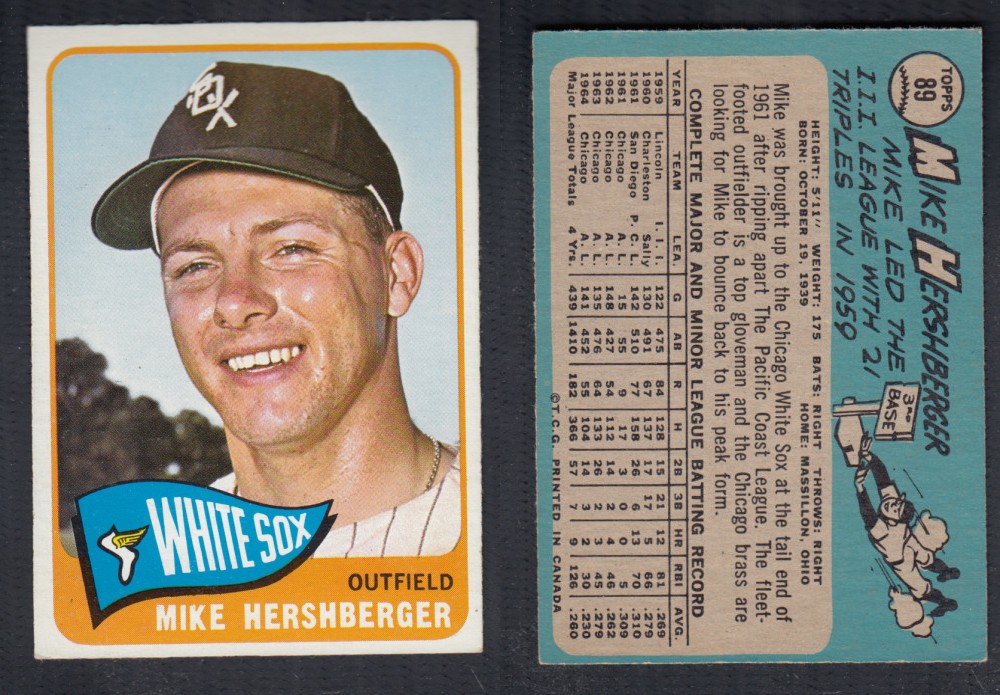 1965 O-PEE-CHEE BASEBALL CARD #89 M. HERSHBERGER photo 1965 O-PEE-CHEE BASEBALL CARD #89 M. HERSHBERGER photo