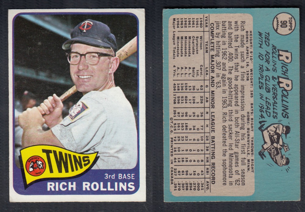 1965 O-PEE-CHEE BASEBALL CARD #90 R. ROLLINS photo 1965 O-PEE-CHEE BASEBALL CARD #90 R. ROLLINS photo
