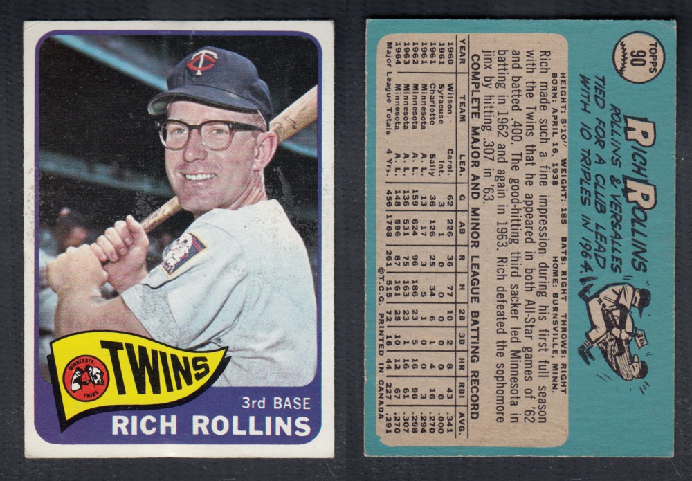 1965 O-PEE-CHEE BASEBALL CARD #90 R. ROLLINS photo 1965 O-PEE-CHEE BASEBALL CARD #90 R. ROLLINS photo