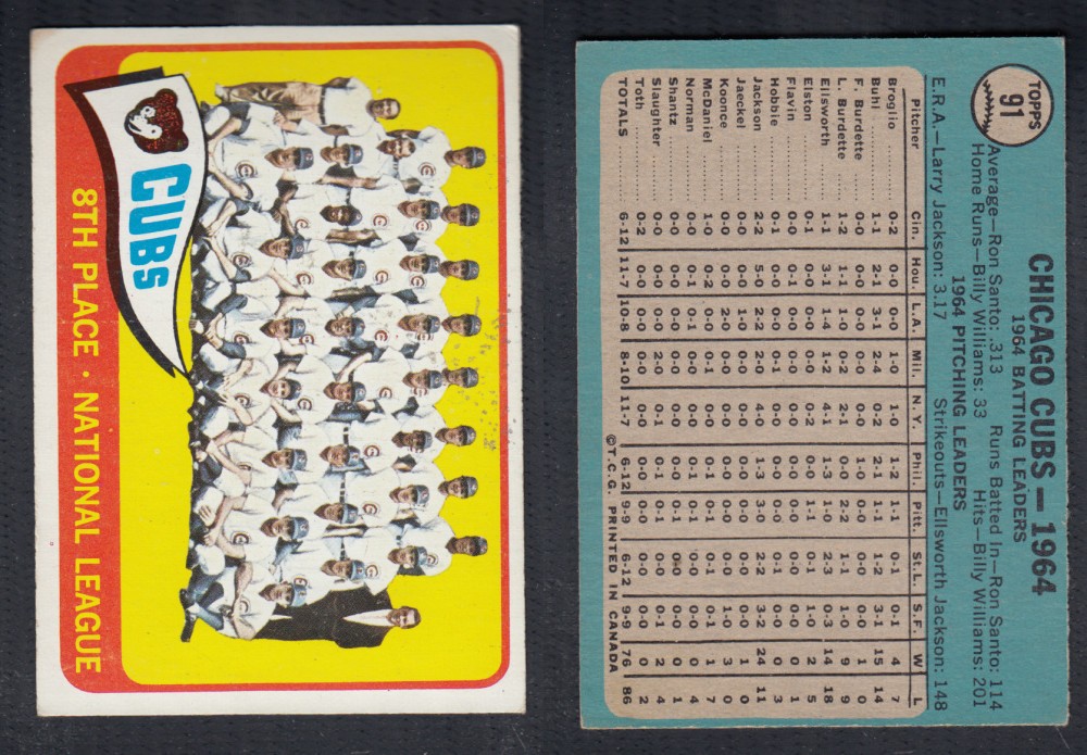 1965 O-PEE-CHEE BASEBALL CARD #91 CHICACO CUBS photo 1965 O-PEE-CHEE BASEBALL CARD #91 CHICACO CUBS photo