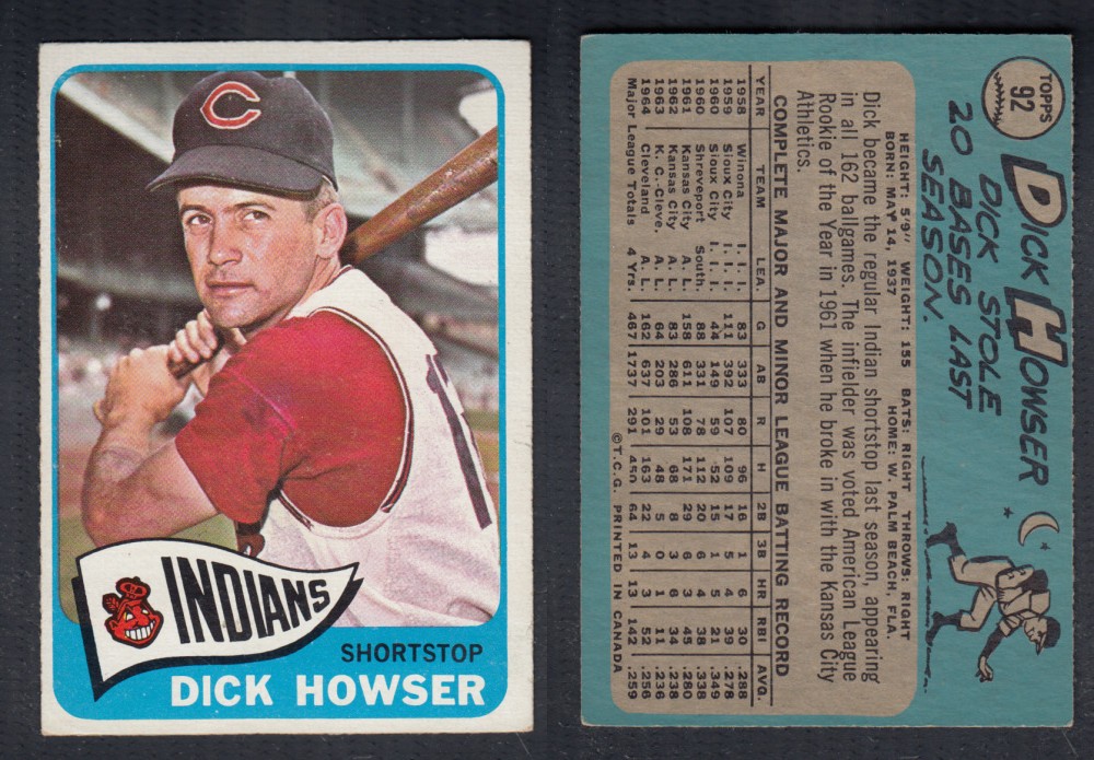 1965 O-PEE-CHEE BASEBALL CARD #92 D. HOWSER photo 1965 O-PEE-CHEE BASEBALL CARD #92 D. HOWSER photo