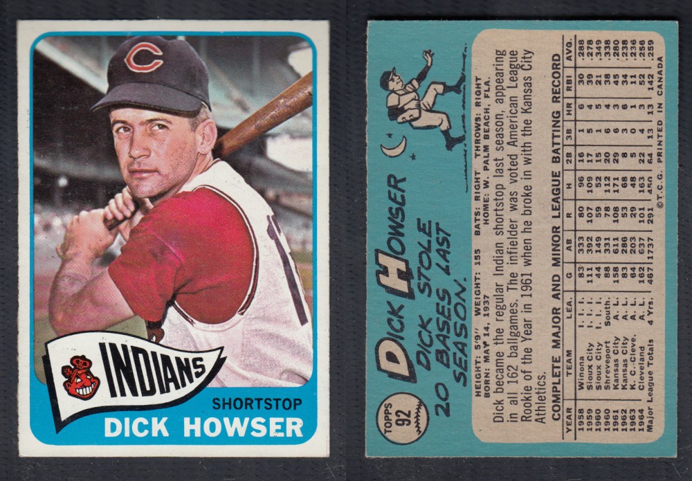 1965 O-PEE-CHEE BASEBALL CARD #92 D. HOWSER photo 1965 O-PEE-CHEE BASEBALL CARD #92 D. HOWSER photo