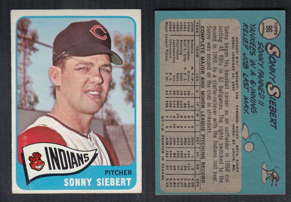 1965 O-PEE-CHEE BASEBALL CARD #96 S. SIEBERT photo 1965 O-PEE-CHEE BASEBALL CARD #96 S. SIEBERT photo