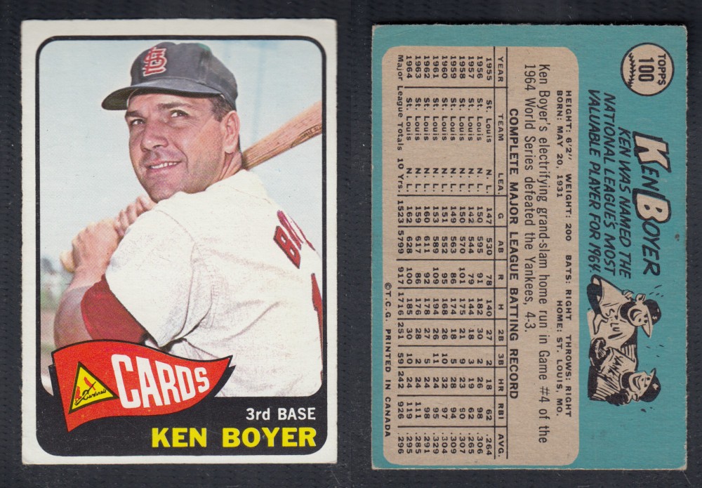 1965 O-PEE-CHEE BASEBALL CARD #100 K. BOYER photo