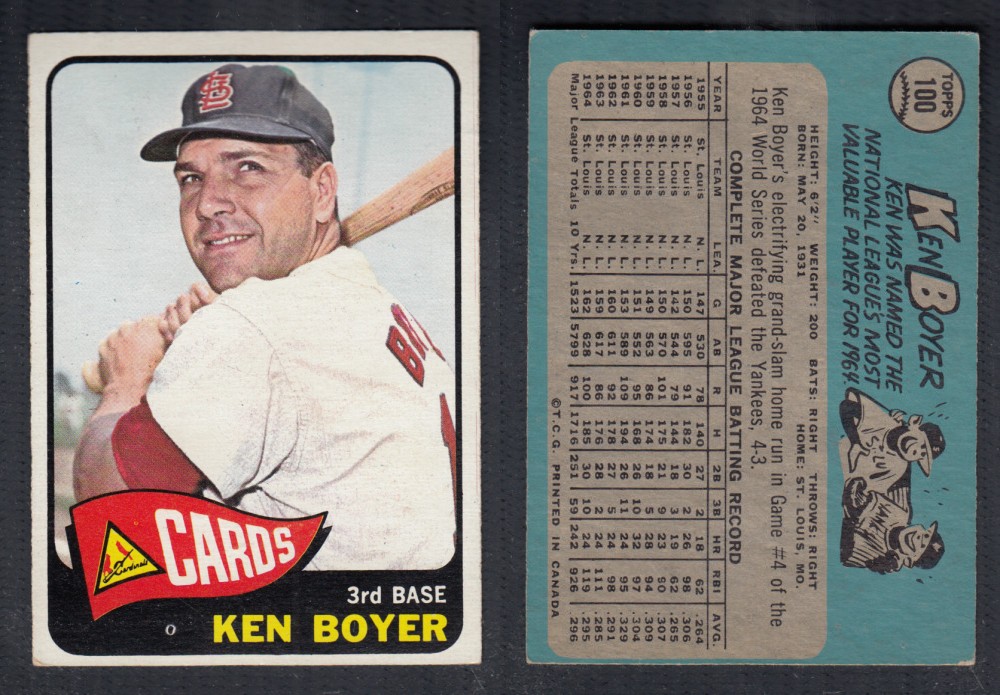 1965 O-PEE-CHEE BASEBALL CARD #100 K. BOYER photo