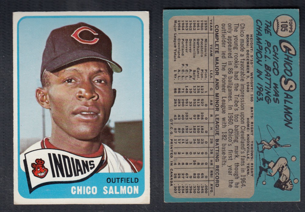 1965 O-PEE-CHEE BASEBALL CARD #105 C. SALMON photo 1965 O-PEE-CHEE BASEBALL CARD #105 C. SALMON photo