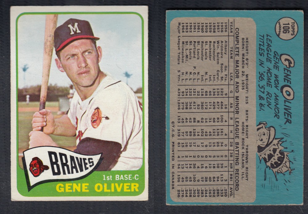1965 O-PEE-CHEE BASEBALL CARD #106 G. OLIVER photo 1965 O-PEE-CHEE BASEBALL CARD #106 G. OLIVER photo