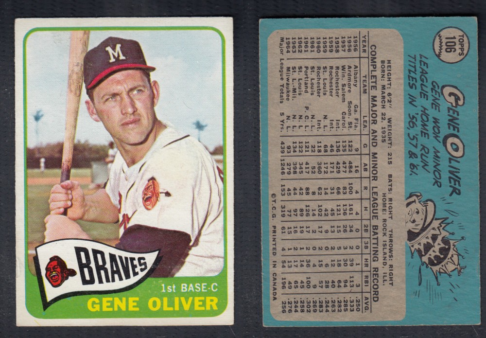 1965 O-PEE-CHEE BASEBALL CARD #106 G. OLIVER photo