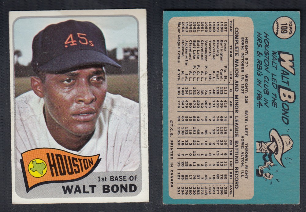 1965 O-PEE-CHEE BASEBALL CARD #109 W. BOND photo 1965 O-PEE-CHEE BASEBALL CARD #109 W. BOND photo