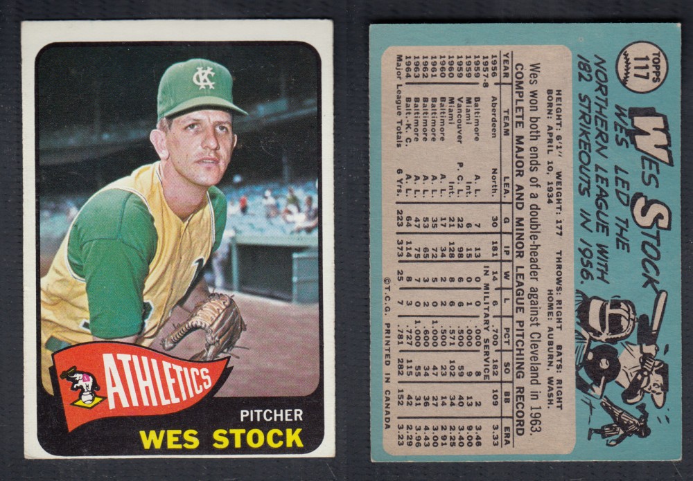 1965 O-PEE-CHEE BASEBALL CARD #117 W. STOCK photo 1965 O-PEE-CHEE BASEBALL CARD #117 W. STOCK photo