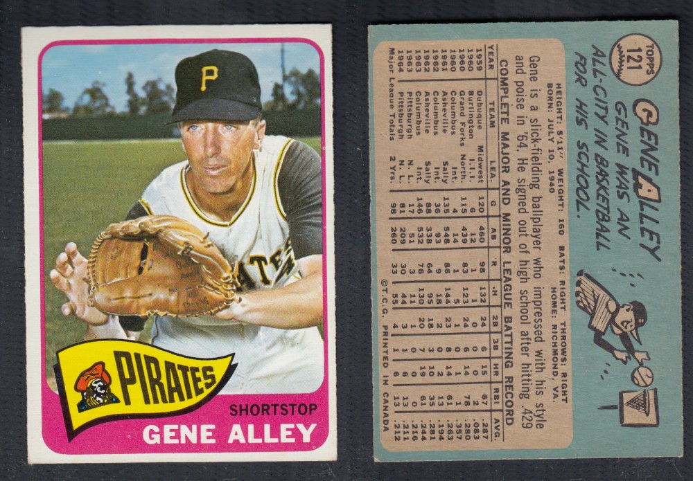 1965 O-PEE-CHEE BASEBALL CARD #121 G. ALLEY photo 1965 O-PEE-CHEE BASEBALL CARD #121 G. ALLEY photo