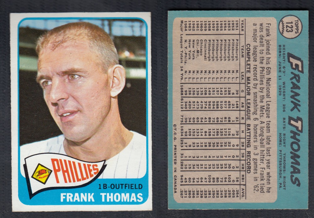 1965 O-PEE-CHEE BASEBALL CARD #123 F. THOMAS photo 1965 O-PEE-CHEE BASEBALL CARD #123 F. THOMAS photo