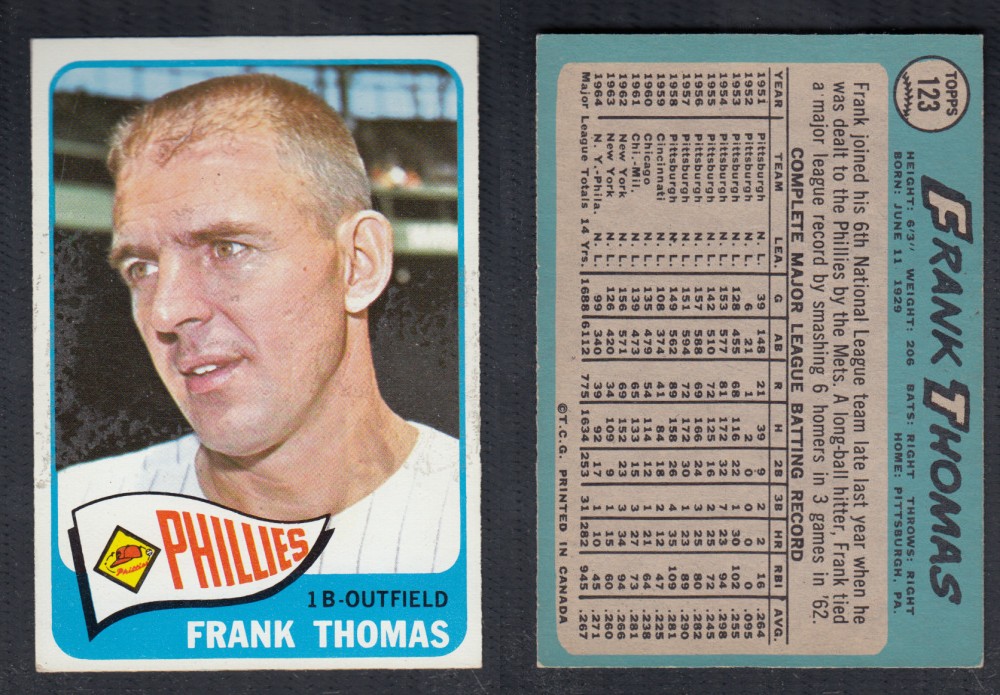 1965 O-PEE-CHEE BASEBALL CARD #123 F. THOMAS photo 1965 O-PEE-CHEE BASEBALL CARD #123 F. THOMAS photo
