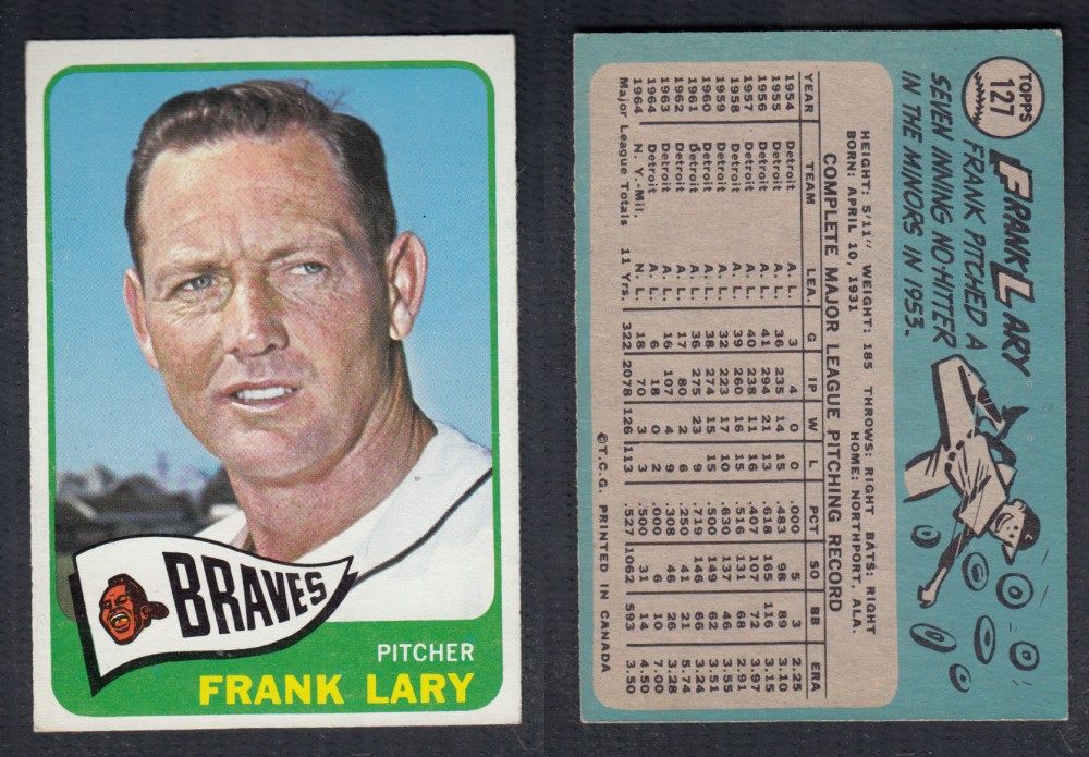 1965 O-PEE-CHEE BASEBALL CARD #127 F. LARY photo 1965 O-PEE-CHEE BASEBALL CARD #127 F. LARY photo