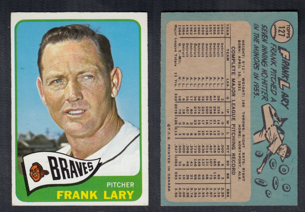 1965 O-PEE-CHEE BASEBALL CARD #127 F. LARY photo 1965 O-PEE-CHEE BASEBALL CARD #127 F. LARY photo
