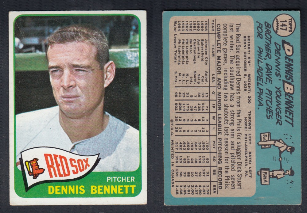 1965 O-PEE-CHEE BASEBALL CARD #147 D. BENNETT photo 1965 O-PEE-CHEE BASEBALL CARD #147 D. BENNETT photo