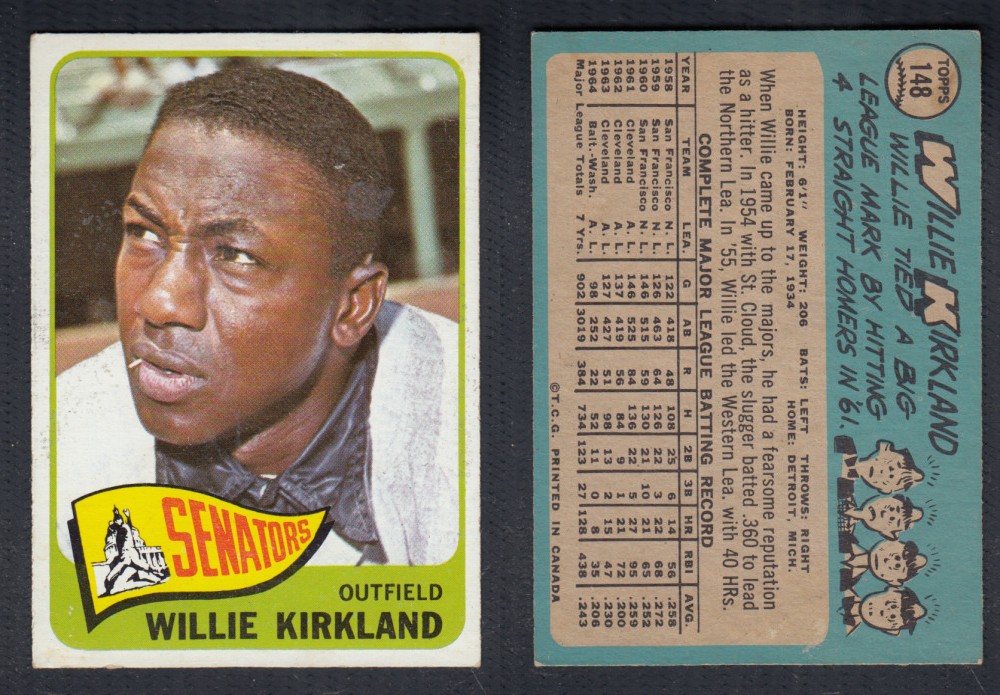 1965 O-PEE-CHEE BASEBALL CARD #148 W. KIRKLAND photo 1965 O-PEE-CHEE BASEBALL CARD #148 W. KIRKLAND photo