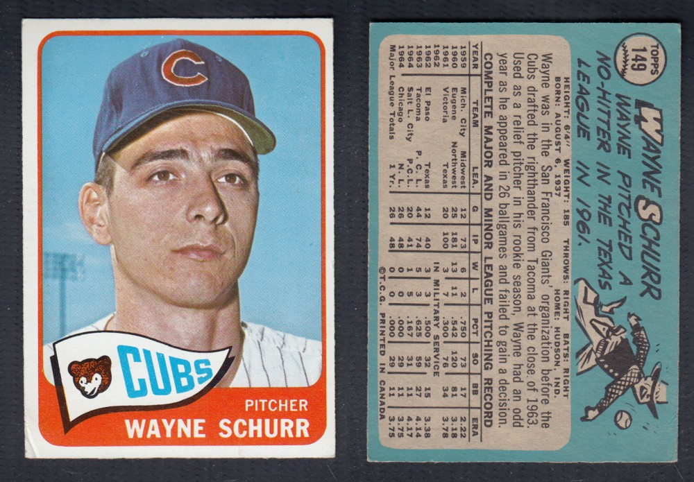 1965 O-PEE-CHEE BASEBALL CARD #149 W. SCHURR photo 1965 O-PEE-CHEE BASEBALL CARD #149 W. SCHURR photo